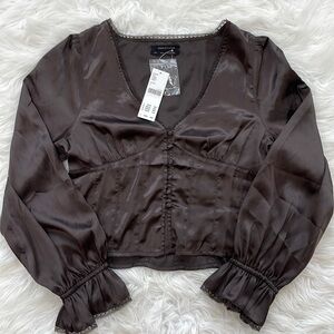 NWT!! Gorgeous Dark Brown Puff Sleeve Blouse